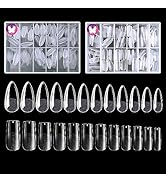 GoLashFun 480PCS Medium Full Cover Nails Tips,240PCS Almond & 240PCS Square False Nails Gel X Fal...