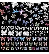 120Pcs 3D Silver Butterfly Nail Stud Gems Crystal Charms, Butterfly Acrylic Nails Art Charms Butt...