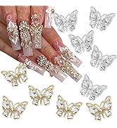 10Pcs Shiny Alloy Butterfly Nail Charms Metal Butterfly Nail Gems Nail Rhinestones 3D Gold Silver...