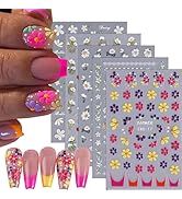 Tyuimhx 5 Sheets Flowers Nail Art Stickers Decals 5D Embossed Self-Adhesive Daisy Nail Stickers S...