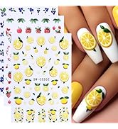 Summer Nail Art Stickers 3D Self-Adhesive Nail Decals Lemon Strawberry Blueberry Stickers for Nai...