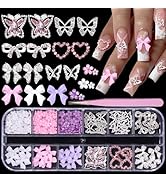 Bows Nail Charms and Alloy Nail Gems, Silver Butterfly Bowknot Heart Rhinestons Nail Art Gems, Ac...