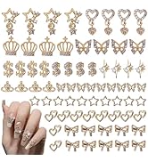 78Pcs Gold Nail Charms Gem Kit, 12 Styles Alloy Nail Art Charm, Assorted Butterfly Crown Hollow P...