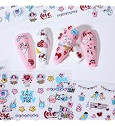 SHANRUN 12 Sheets 3D Nail Stickers Decals Self-Adhesive Letter Rose Love Heart Glitter Pink Silve...