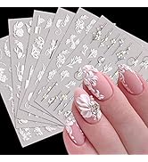 5D Flowers Nail Art Stickers, 6 Sheets Relief Flower Nail Decals Self Adhesive Nail Art Supplies ...