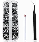 2400 Pieces Nail Art Rhinestones Black Flat Back Gems Round Crystal 6 Sizes (1.9-4.5 mm) Wax Penc...