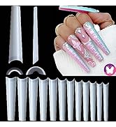GoLashFun 3XL Coffin Nail Tips No C Curve Clear 2.16 Inch 120PCS Natural Extra Long Coffin Gel X ...