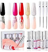 Gellen Glitter Gel Nail Polish Gold Silver Polish Gel, 6 Colors Black White Red Nail Art Kit 10ml...