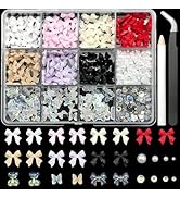 3D Colorful Bow Nail Charms Aurora Bowknot Bear Butterfly Nail Charms White Nail Pearls Starry AB...