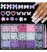 Anower 3D Pink White Purple Butterfly Nail Charms Color Bows Butterfly Tiny Flower Variety Nail C...