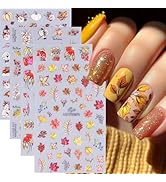 Fall Nail Art Stickers Maple Leaf Nail Decals 4PCS Shell Light Embossed Nail Stickers Thanksgivin...