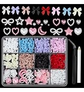 3D Colorful Bow Nail Charms Acrylic White Pink Flatback Bowknots Pearls HollowHeart Star Moon Pea...