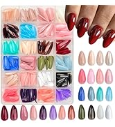 576 Pcs Press on Nails Medium Almond Fake Nails Solid Color False Nails 24 Color Glossy Acrylic G...