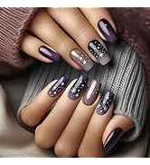 24Pcs French Press on Nails Medium Square Fake Nails with Glue Glossy Star Acrylic Nails Full Cov...