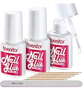 Teenitor Nail Glue for Press Ons, 3 Pack Best Nail Glue for Gel Tips with Nail Files, Super Stron...