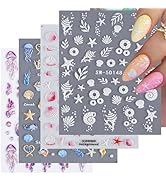 4 Pcs Summer Fun Nail Stickers Decals - SHANRUN Ocean Fish Nail Art Stickers Nail Stickers for Na...