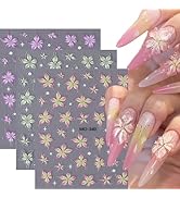 Tyuimhx 5 Sheets Flowers Nail Art Stickers Decals 5D Embossed Self-Adhesive Lily Flowers Nail Sti...