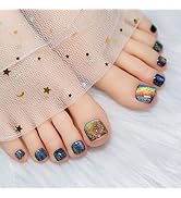 Black Press on Toenails Cat Eye Fake Toe Nails Short Square Acrylic Toenails Gel Full Cover False...