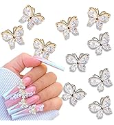 KRTBKR 10Pcs Alloy Butterfly Nail Charms Gems Rhinestones 3D Metallic Gold Silver Charm Decoratio...
