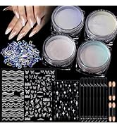 Teenitor Pearl Chrome Nail Powder Kit, 4pcs Nail Chrome Powder for Nails, Chrome Powder for Gel N...