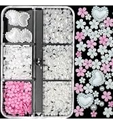 3D Pink White Assorted Mix Flower Nail Charms Heart Sping Blossom 3D Nail Charms Flatback Heart P...