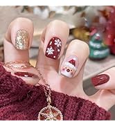 Christmas Press on Nails Short Square Fake Nails Red False Nails with Designs Cute Santa Claus Sn...