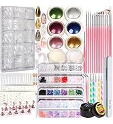 Teenitor Acrylic Nail Kit With Chrome Powder, Almond Tips, Art Brushes, Charms, 3D Gel, Tools, St...