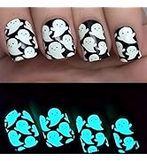 Halloween Press on Nails Short Square Fake Nails Glow in the Dark False Nails with Cute Ghost Des...