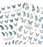 Butterfly Nail Stickers Decals Blue 5D Embossed Nail Art Stickers Colourful Butterfly Nail Decals...