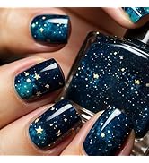 24Pcs Short Press on Nails Square Nails Gradient Starry Sky Fake Nails with Star Designs Reusable...