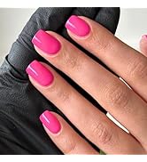 Hot Pink Press on Nails Short Square Fake Nails Acrylic Nails Extra Short Oval False Nails Glossy...
