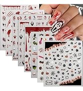 Halloween Nail Art Stickers Cute Ghost Pumpkin 3D Self-Adhesive Nail Decals Blood Scar Bat Skull ...