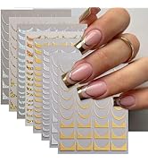 8 Sheets French Tip Nail Art Stickers Decals 3D Self-Adhesive Gold Silver French Lines Nail Decal...