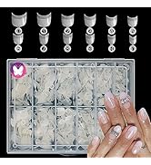 GoLashFun 600PCS Short Nail Tips for Acrylic Nails,Half Cover Short Oval Natural False Nail Round...
