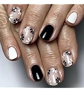 Tyuimhx Flowers Press on Nails Square Short Fake Nails White & Black Daisy Designs False Nails Gl...