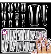 GoLashFun Duck Full Cover Nail Tips,120PCS Duck Fan Flare Curve Gel X False Nail Wide French Duck...