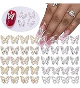 40Pcs Mix Butterfly Nail Charms for Acrylic Nails - 3D Silver Gold Metallic Butterfly Nail Gems a...