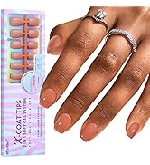 Short Square Nail Tips - BTArtbox 150Pcs Soft Gel Nails,2 in 1 Neutral X-Coat Tips with Tip Prime...