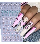 Flame Nail Stickers Cartoon Heart Flame Nail Decals 3D Self-Adhesive Pink Purple Blue Fire Design...