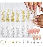 400pcs Gold & Silver Star Nail Charms - 3D Alloy Star & Moon Rhinestones - Shiny Kawaii Nail Art ...