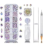 Rhinestones Nail Art Set HUETFAT 240 Piece Multi Shapes Glass Crystal AB Gems 500 Pcs Flatback AB...