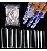 3XL Extra Long Clear Nail Tips - 504pcs Acrylic Fake Nails 12 Sizes C Curve False Nail Half Cover...