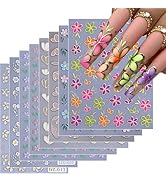 Tyuimhx 8 Sheets Flowers Stickers for Nail Art 3D Gold Silver Purple Pink Blue Green Flower Desig...