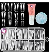 GoLashFun 120PCS Duck Full Cover Nail Tips with 50ML White Body Glitter Gel for Rave Festival Par...