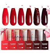 CANNI 6Pcs 9ml Hema-Free Red Gel Nail Polish Set- Dark Red Burgundy Glitter Gel Polish Kit DIY at...
