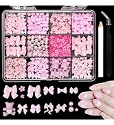 3D Pink Bowknot Nail Charms Bows Bear Tiny Blossom Flower Variety Nail Charms Mix Shapes Bow Nail...