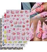 Tyuimhx 4 Sheets Colorful Flowers Nail Art Stickers Decals 5D Embossed Spring Summer Floral Nail ...