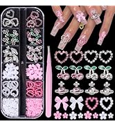 Silver Nail Charms and Gems, Pink White Bowknot Blossom Flowers Hollow Cute Nail Art Charms+Alloy...