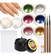 Teenitor Chrome Nail Powder With 3D Gel, Gold and White Pearl Finish - Nail Art Tools and Supplies