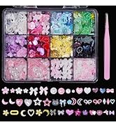 3D Nail Charms for Acrylic Nails, Assorted Color Bows Flower Butterfly Variety Nail Charms, 3D Pe...